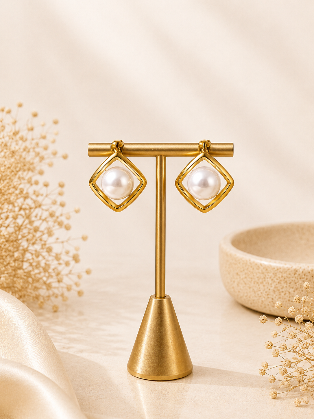 Pearl Prism Gold Stud Earrings