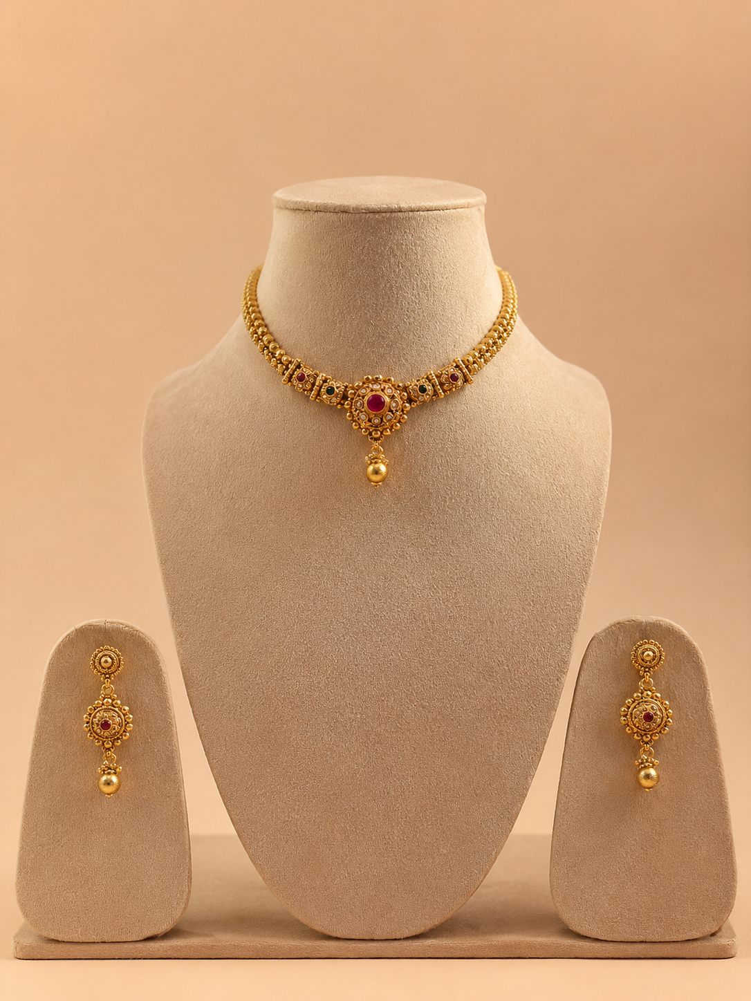 Royal Antique Temple Choker Set with Earrings