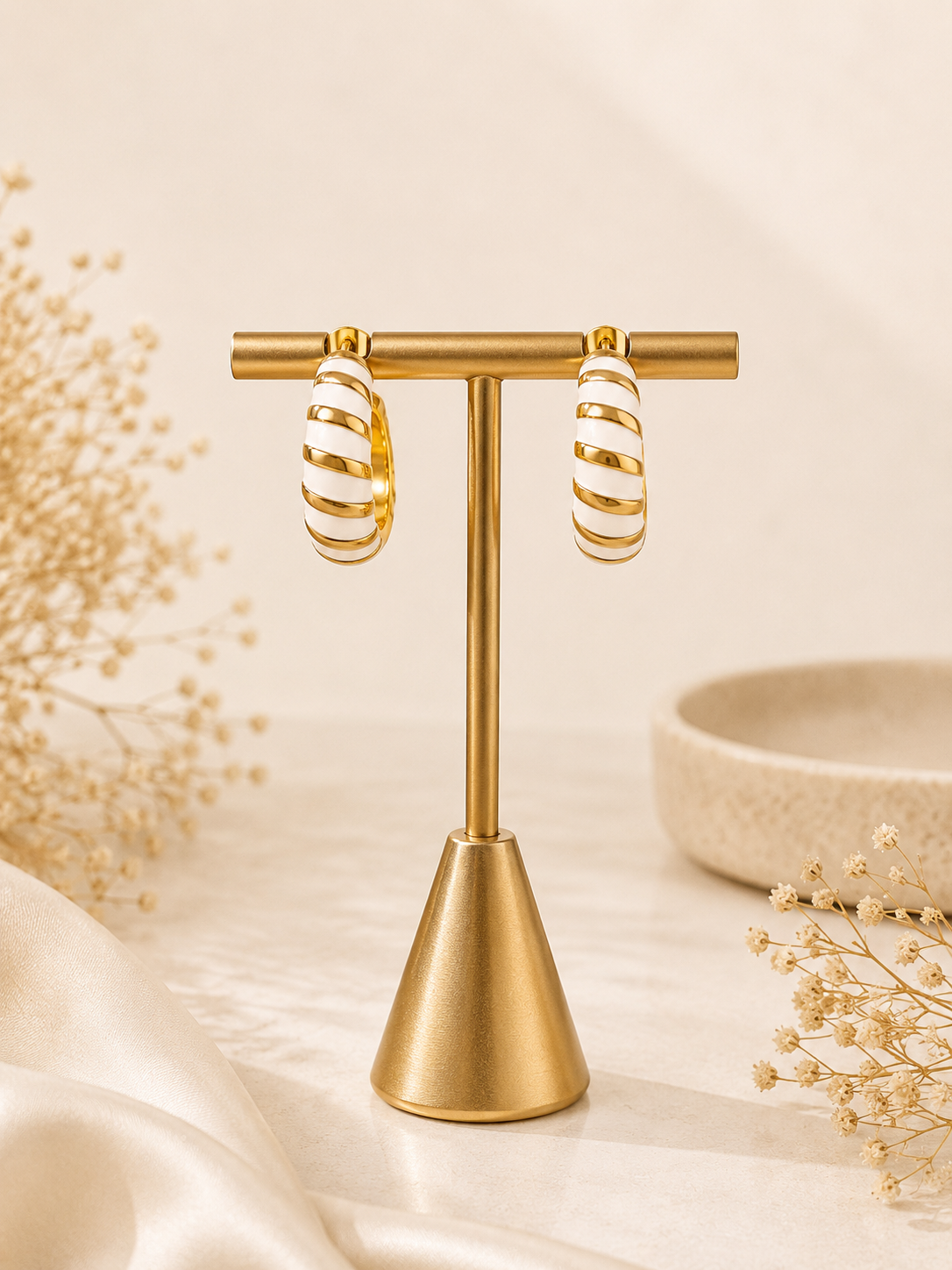 Golden Ivory Twist Hoop Earrings