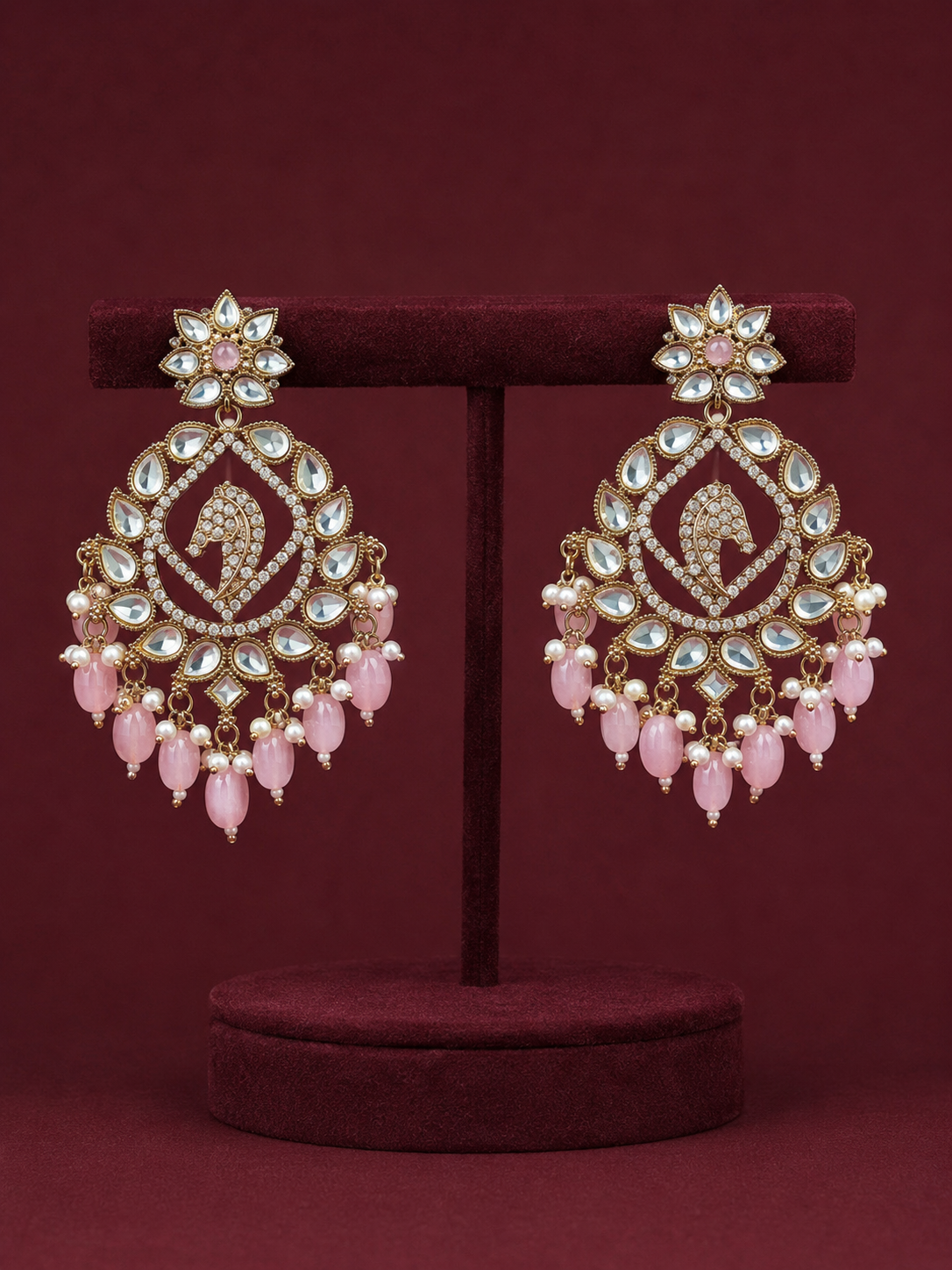 Blush Peacock Mirror Chandbali Earrings
