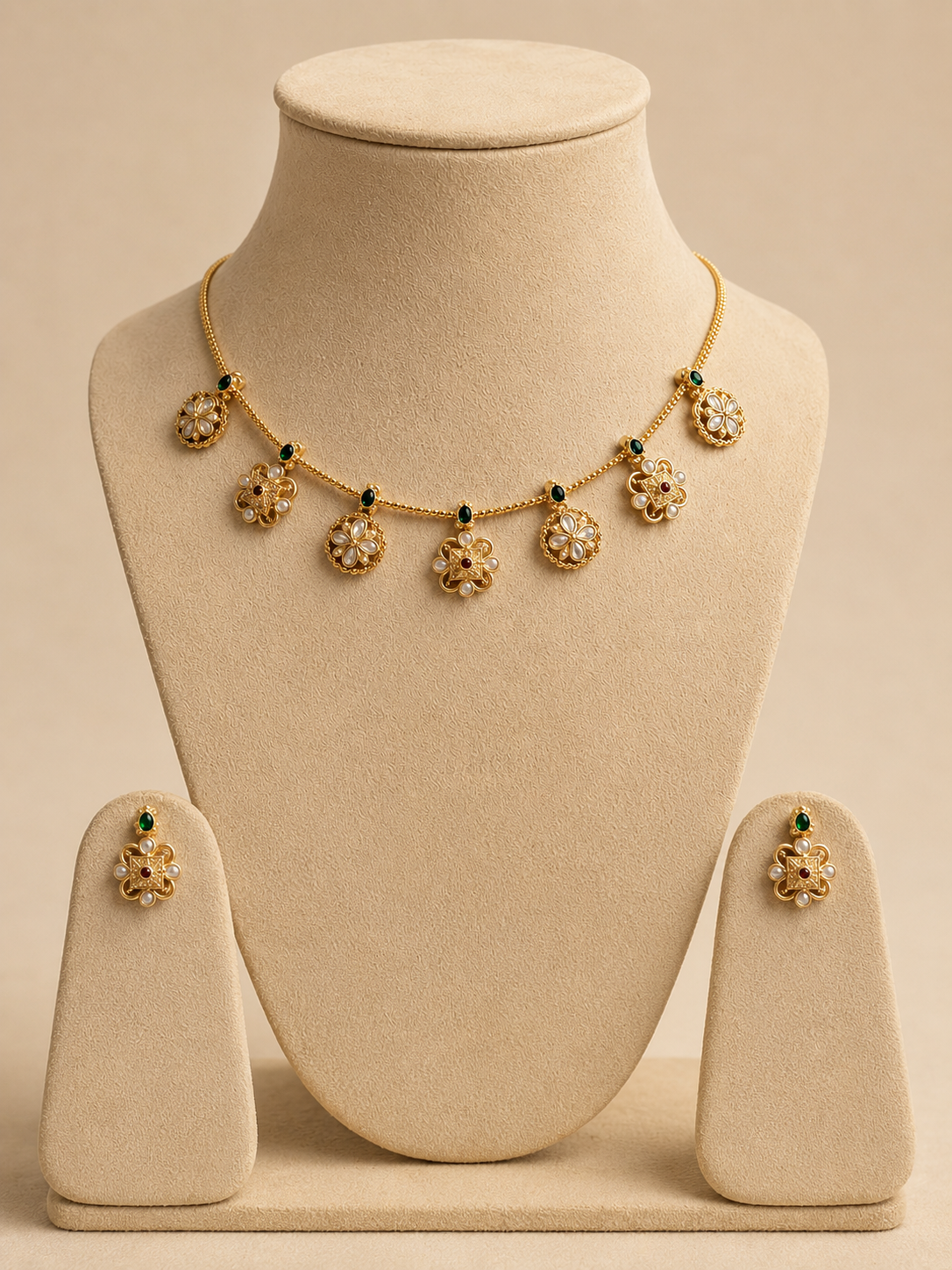Royal Pearl Charm Necklace Set with Elegant Stud Earrings