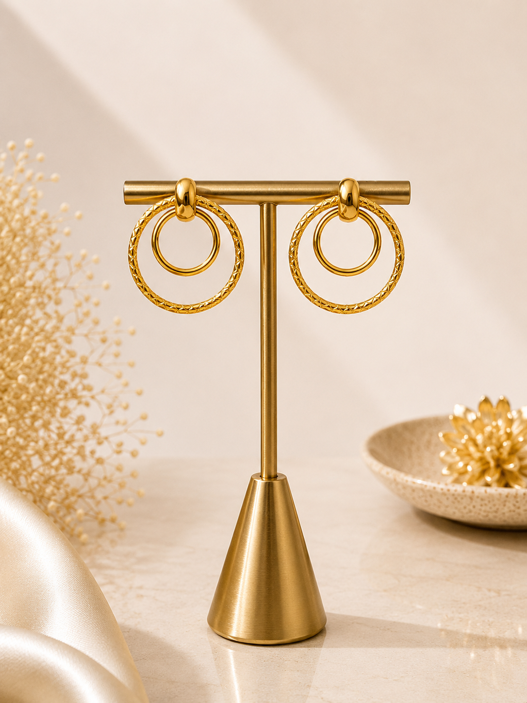 Golden Double Halo Hoop Earrings