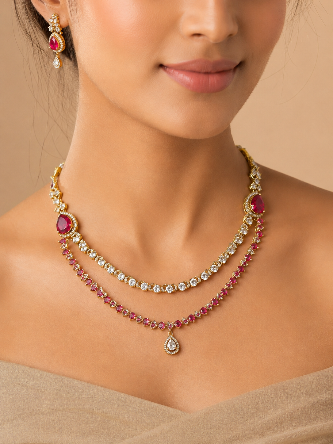 Ruby Royale Layered Necklace Set