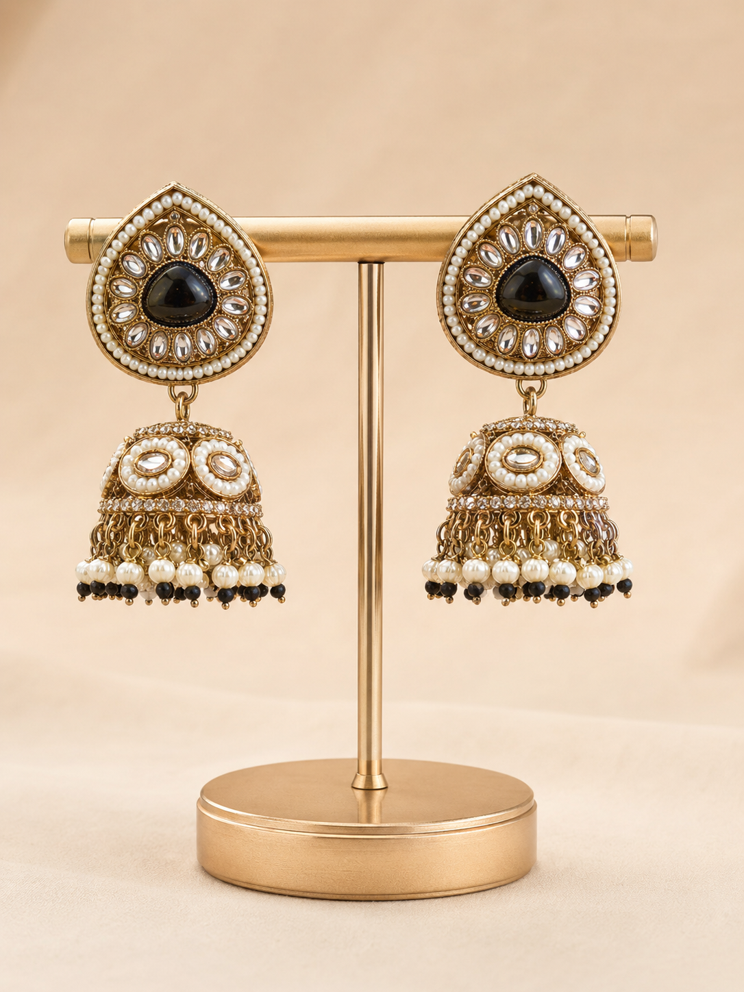 Midnight Pearl Kundan Jhumkas