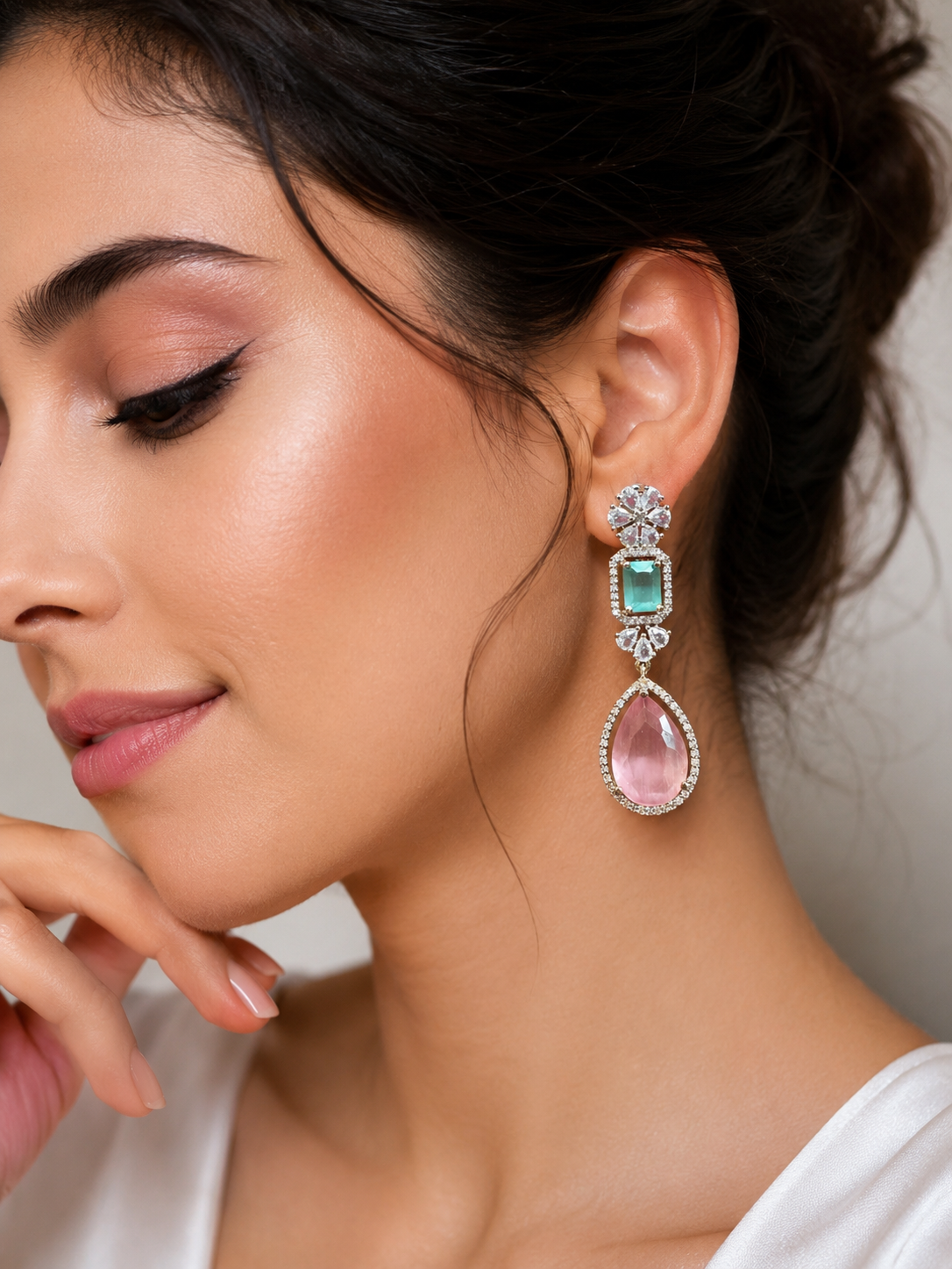 Blush & Aqua Crystal Luxe Drop Earrings
