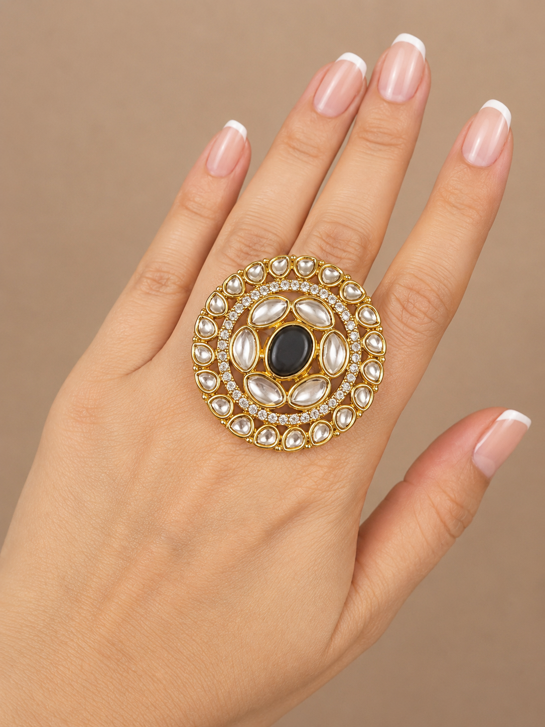 Midnight Pearl Kundan Ring ✨
