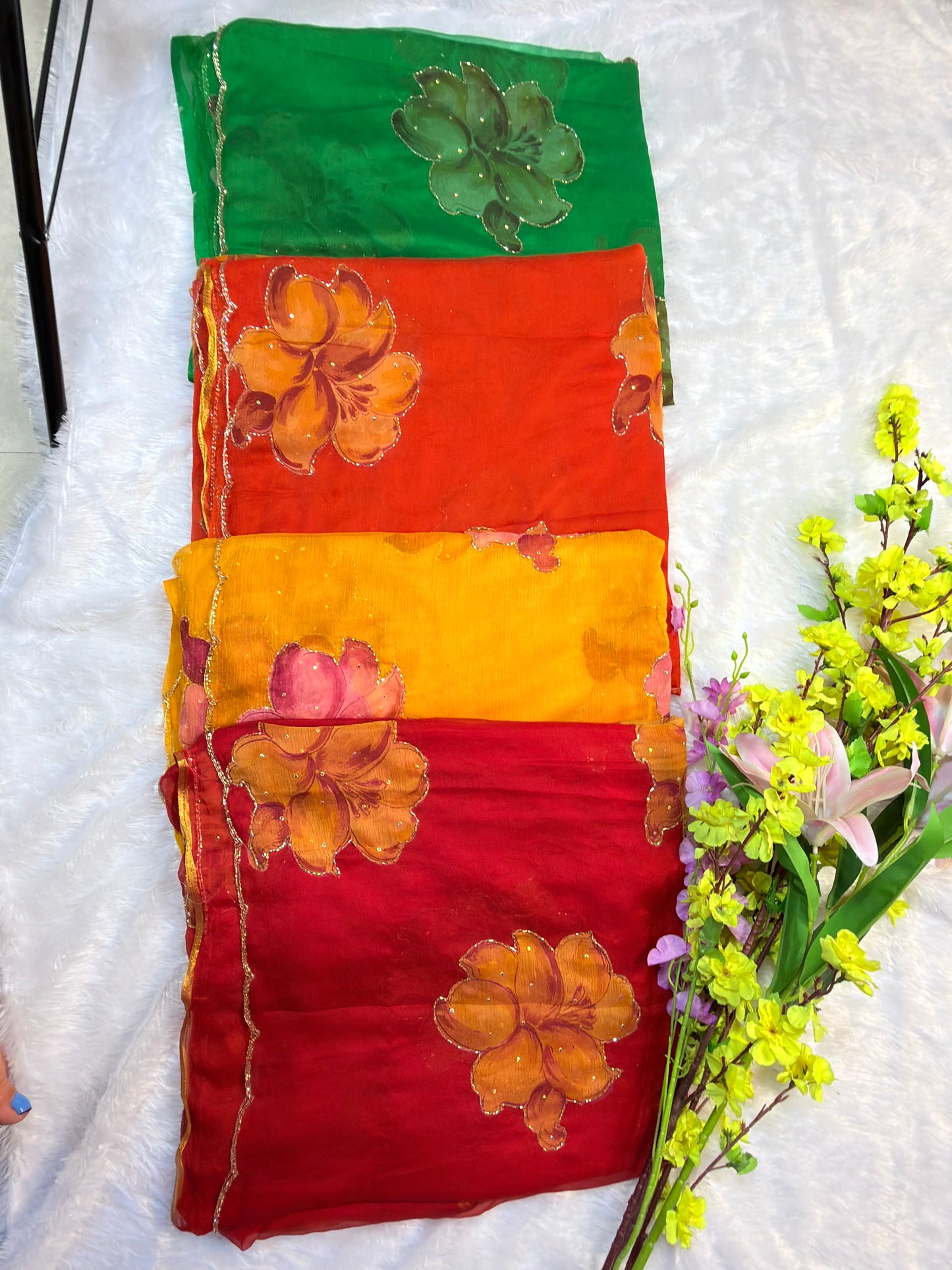 Chiffon printed embroidery saree