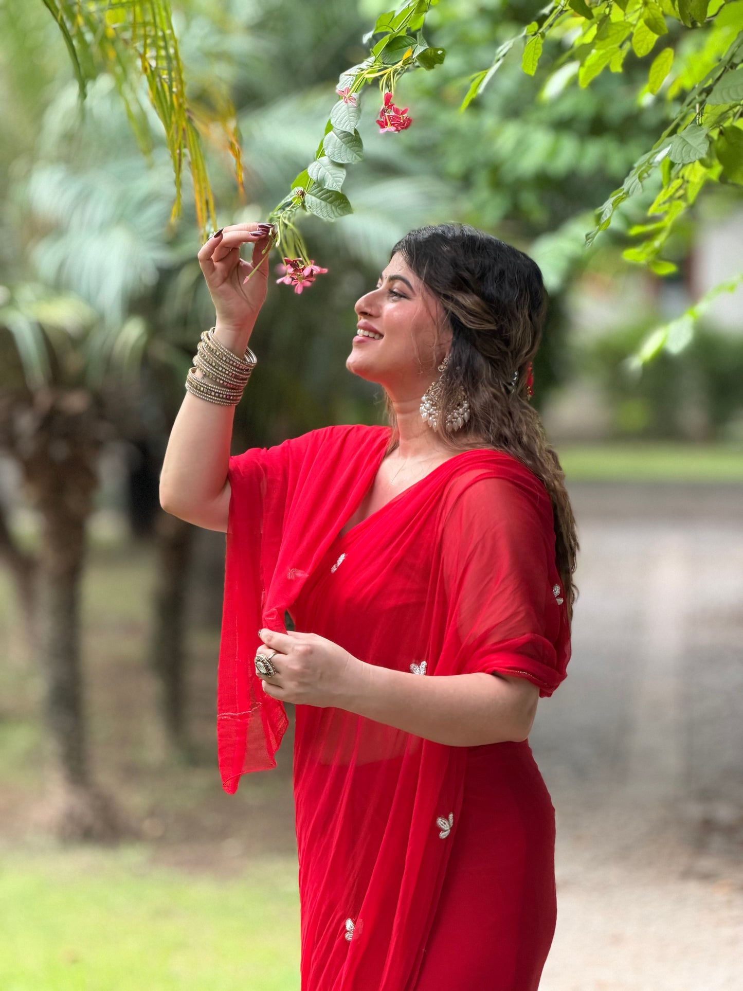 Red Pure Chiffon light weight premium saree