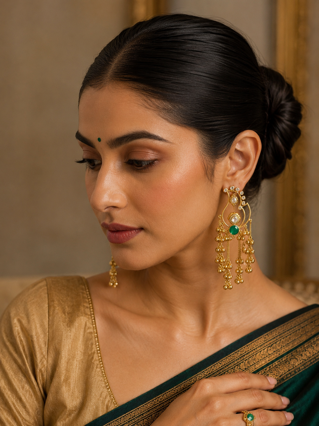 Emerald Cascade Chandbali Earrings ✨