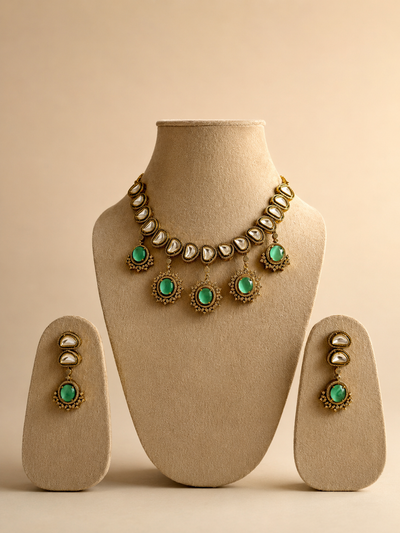 Royal Mint Polki Emerald Necklace Set