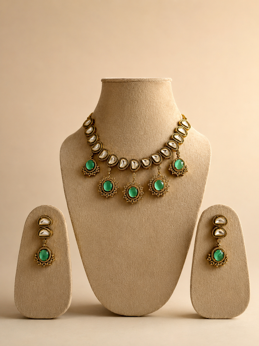Royal Mint Polki Emerald Necklace Set