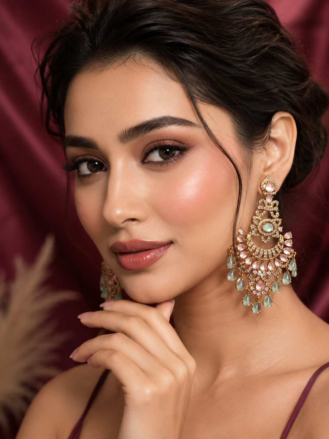 Blush Mint Royal Chandbali Earrings