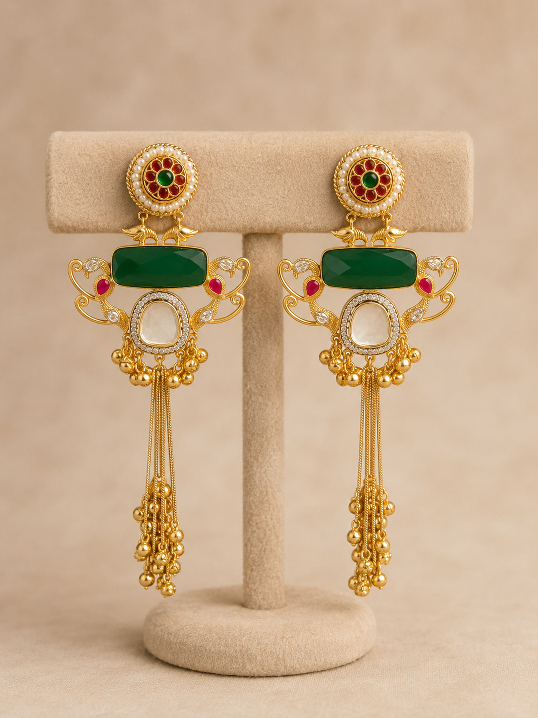 Emerald Peacock Tassel Earrings ✨