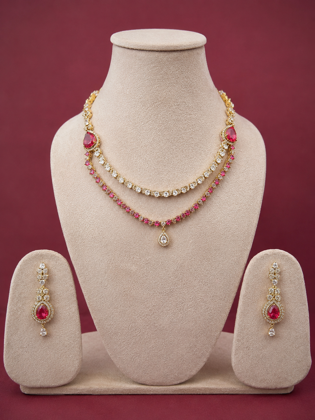 Ruby Royale Layered Necklace Set