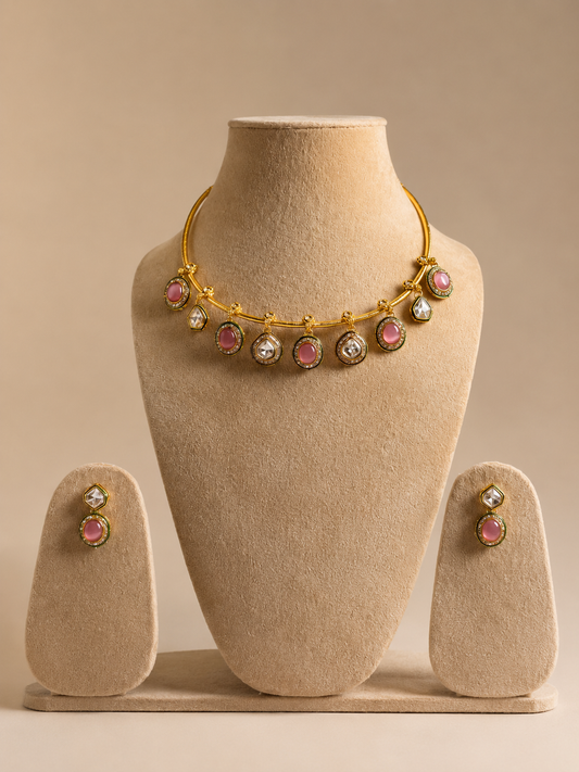Royal Blush Kundan Charm Necklace Set