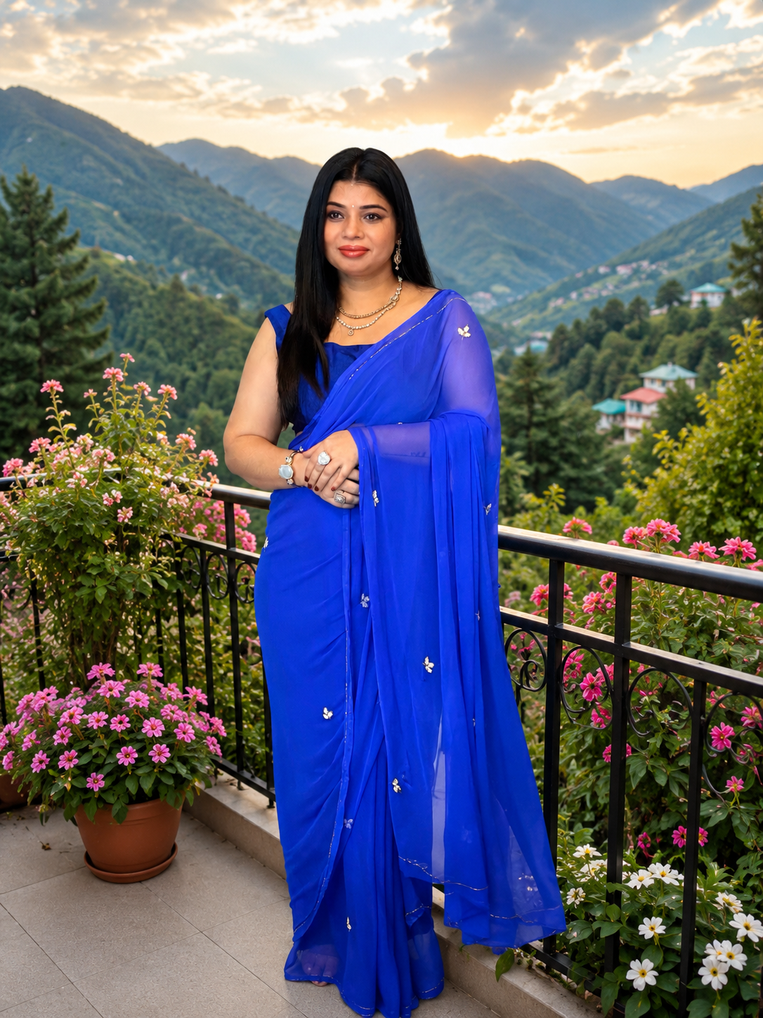 Pure chiffon blue saree