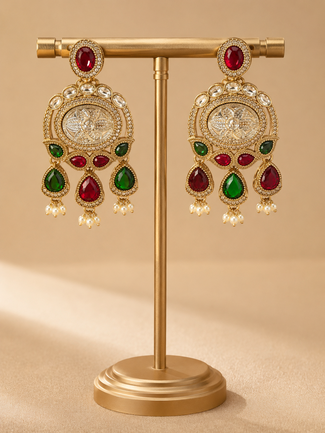Emerald Chandbali Statement Earrings