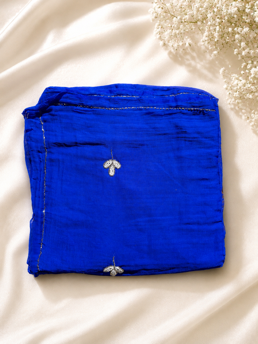 Pure chiffon blue saree