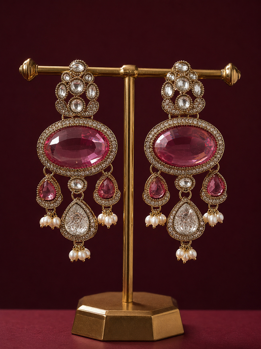 Rosé Crystal Pearl Statement Earrings