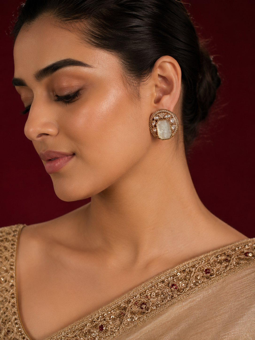 Royal Pearl Mosaic Statement Stud Earrings