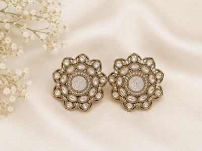 Midnight Pearl Blossom Stud Earrings