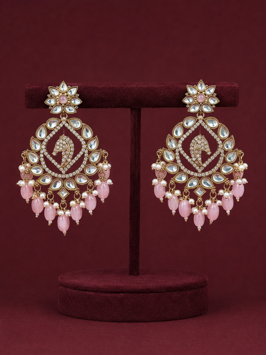 Blush Peacock Mirror Chandbali Earrings