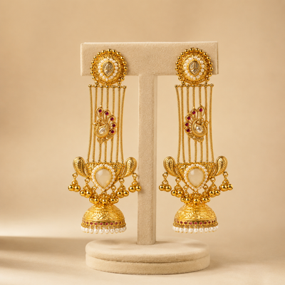 Golden Peacock Royale Kashmiri Jhumka Earrings ✨