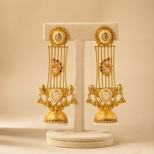 Golden Peacock Royale Kashmiri Jhumka Earrings ✨