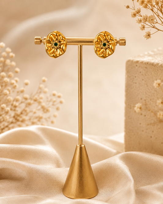 Golden Bloom Charm Stud Earrings