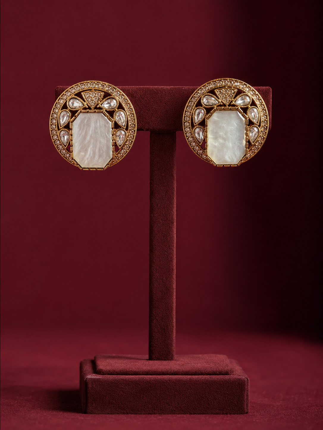 Royal Pearl Mosaic Statement Stud Earrings