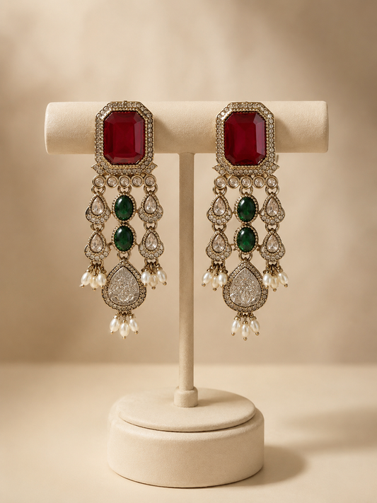 Royal Ruby & Emerald Statement Earrings