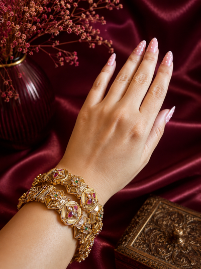 Designer Kundan Antique Gold Bangles Set