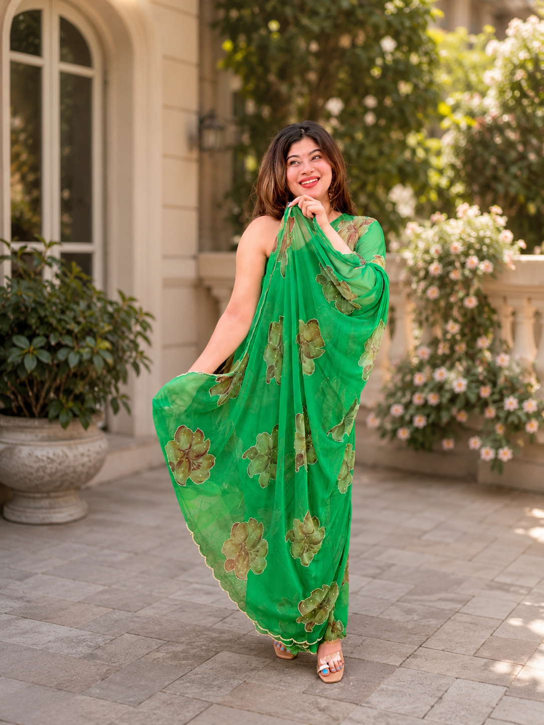 Chiffon printed embroidery saree