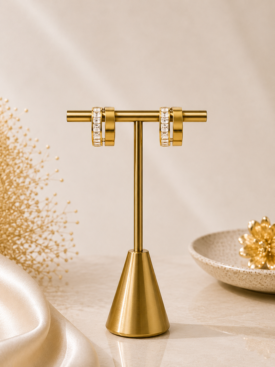 Golden Crystal Duo Hoop Earrings
