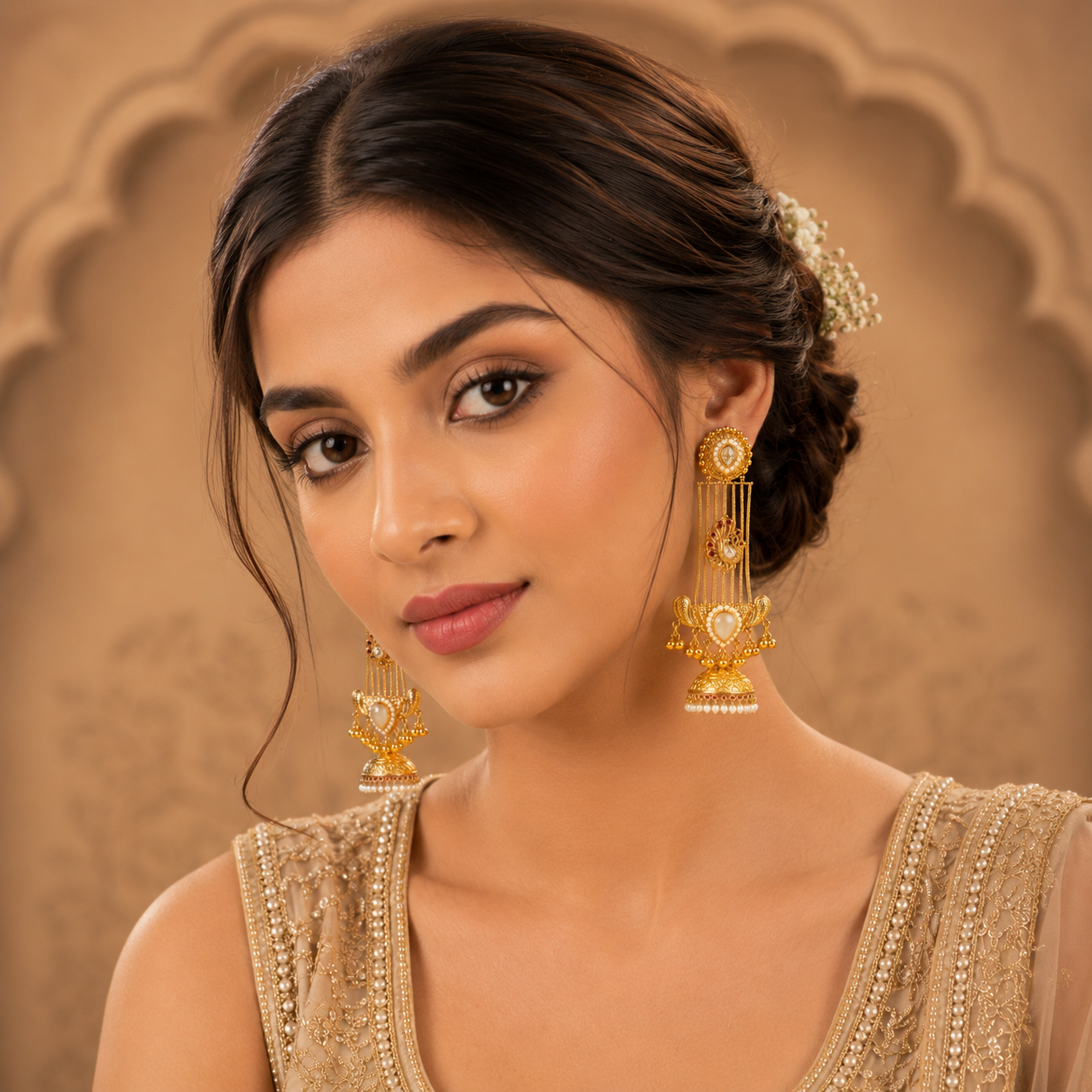 Golden Peacock Royale Kashmiri Jhumka Earrings ✨