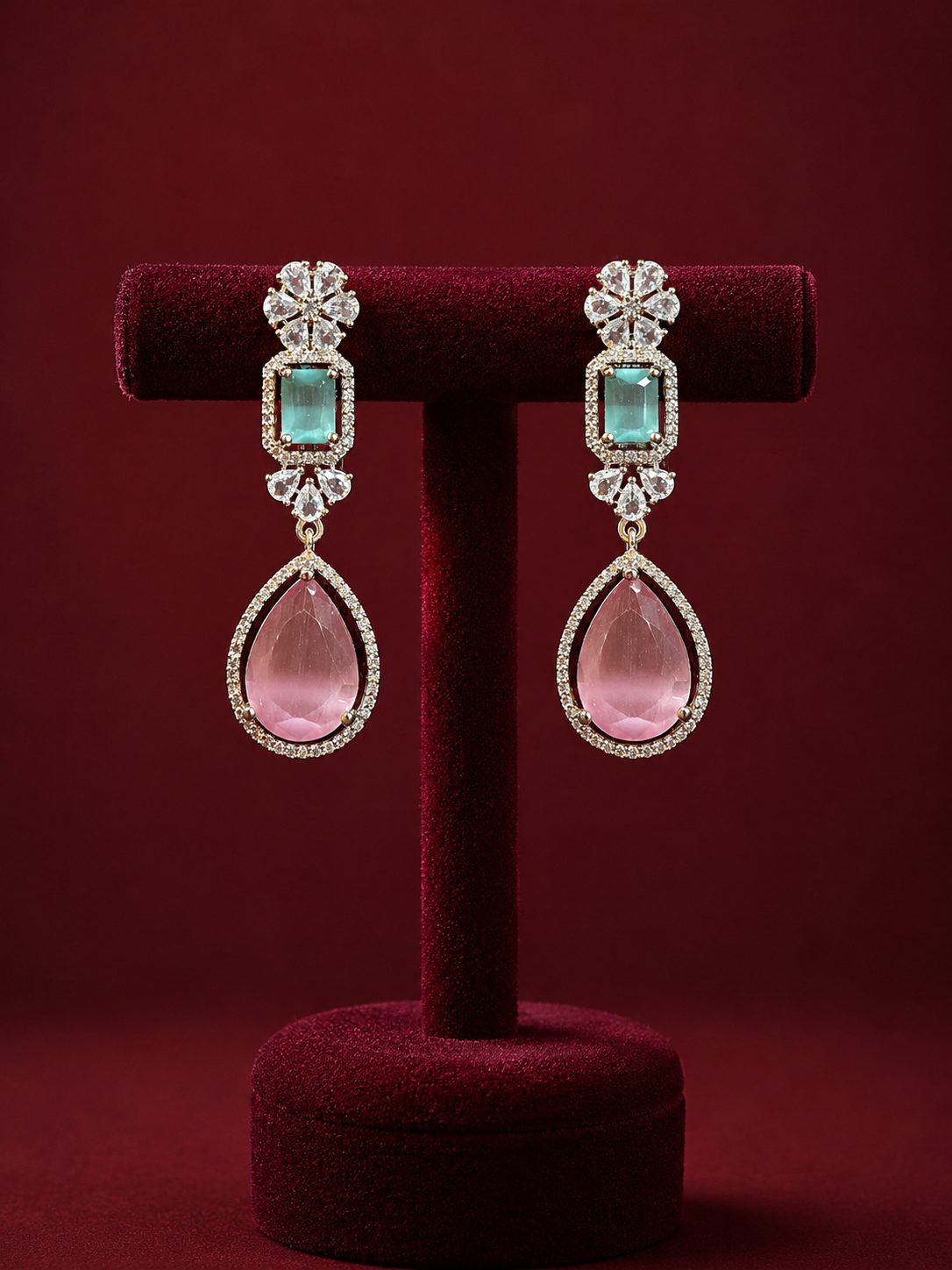 Blush & Aqua Crystal Luxe Drop Earrings