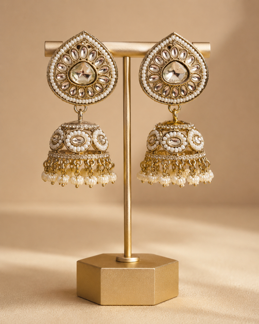 Classic Pearl Kundan Jhumka Earrings