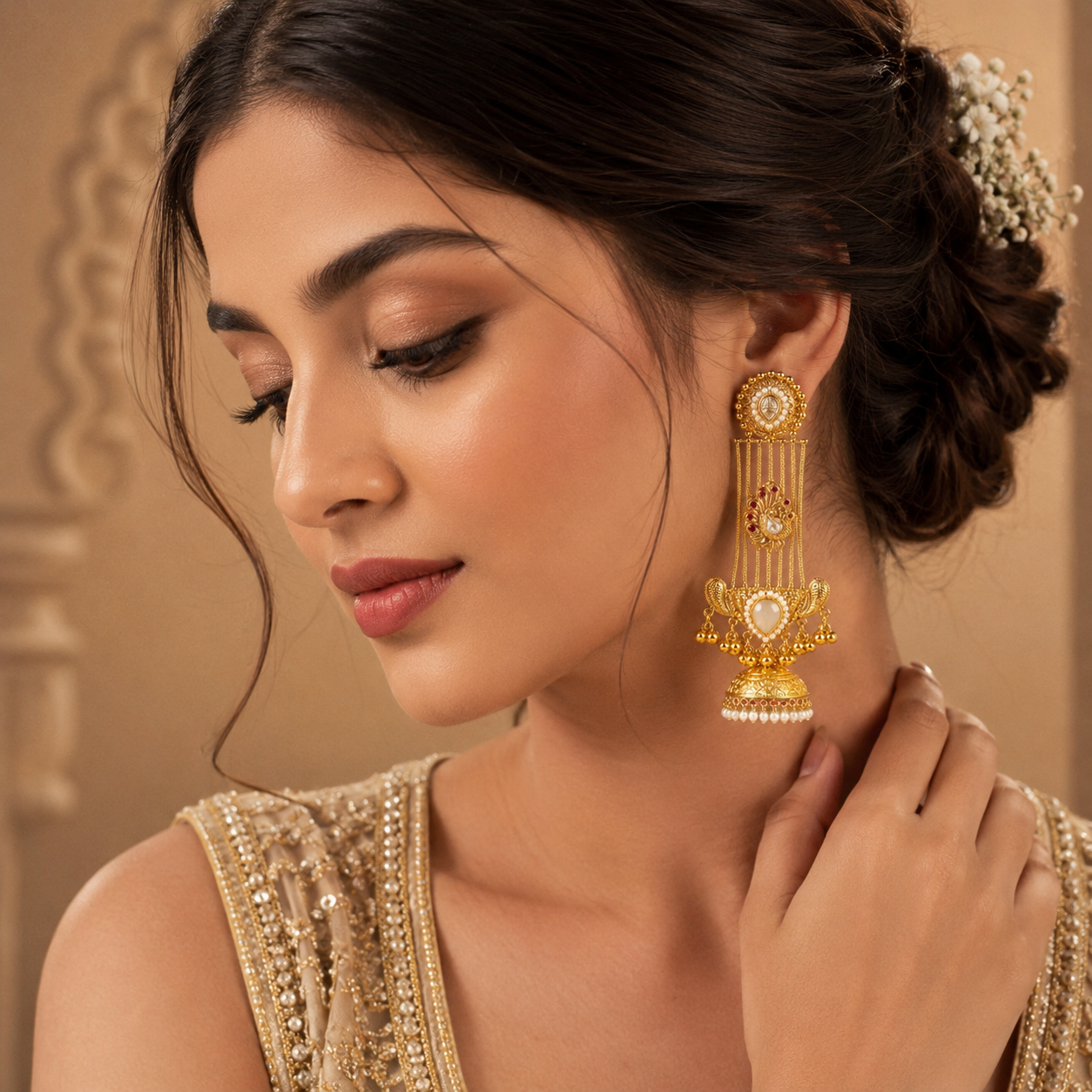 Golden Peacock Royale Kashmiri Jhumka Earrings ✨