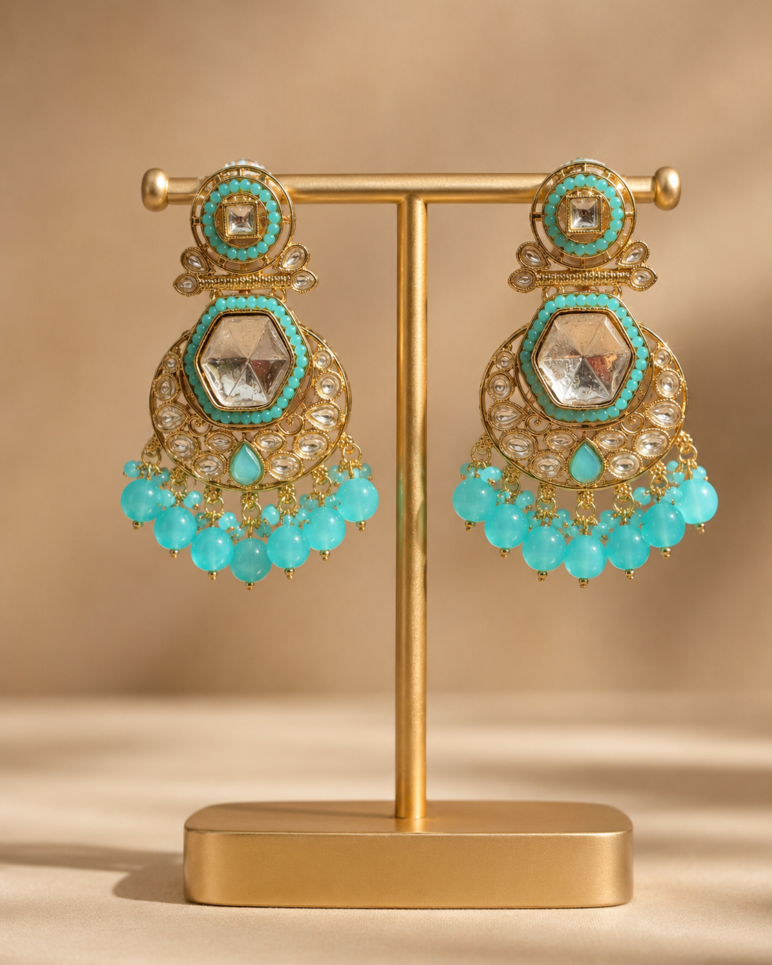 Aqua Royal Kundan Statement Earrings