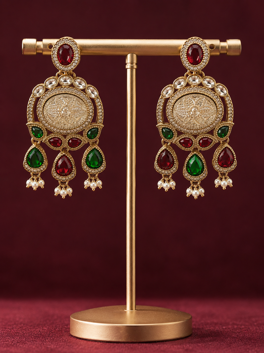 Emerald Chandbali Statement Earrings