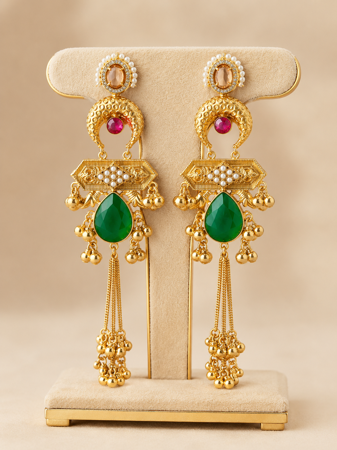 Emerald Tassel Royale Chandbali Earrings