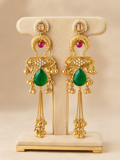Emerald Tassel Royale Chandbali Earrings