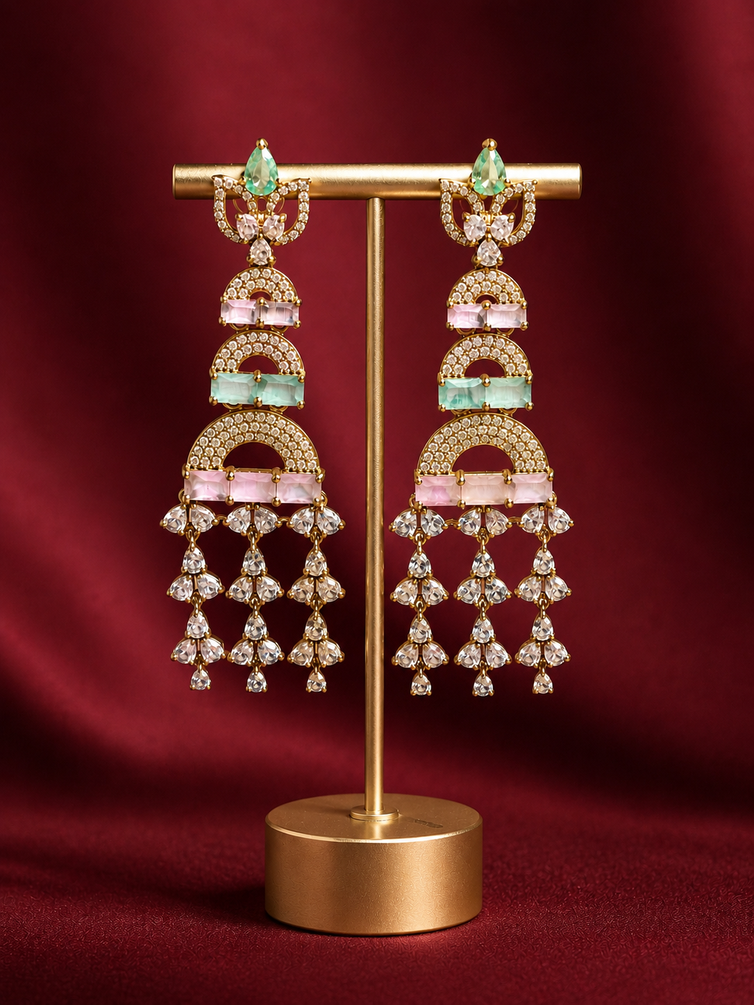 Pastel Crystal Cascade Chandbali Earrings