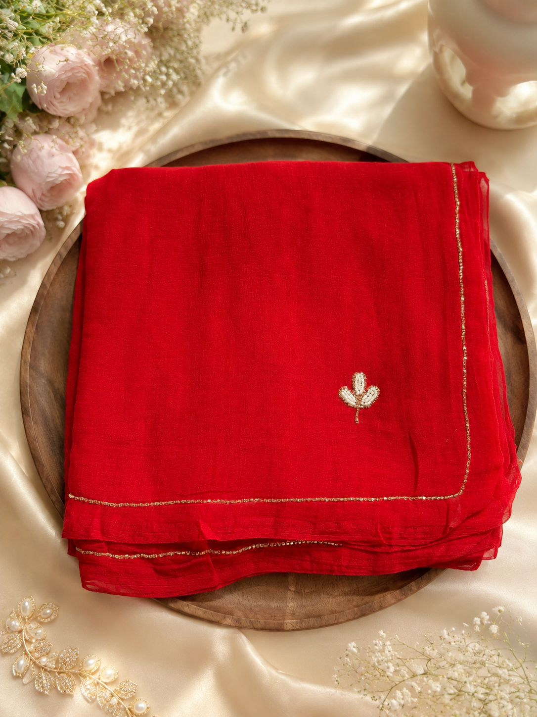 Red Pure Chiffon light weight premium saree