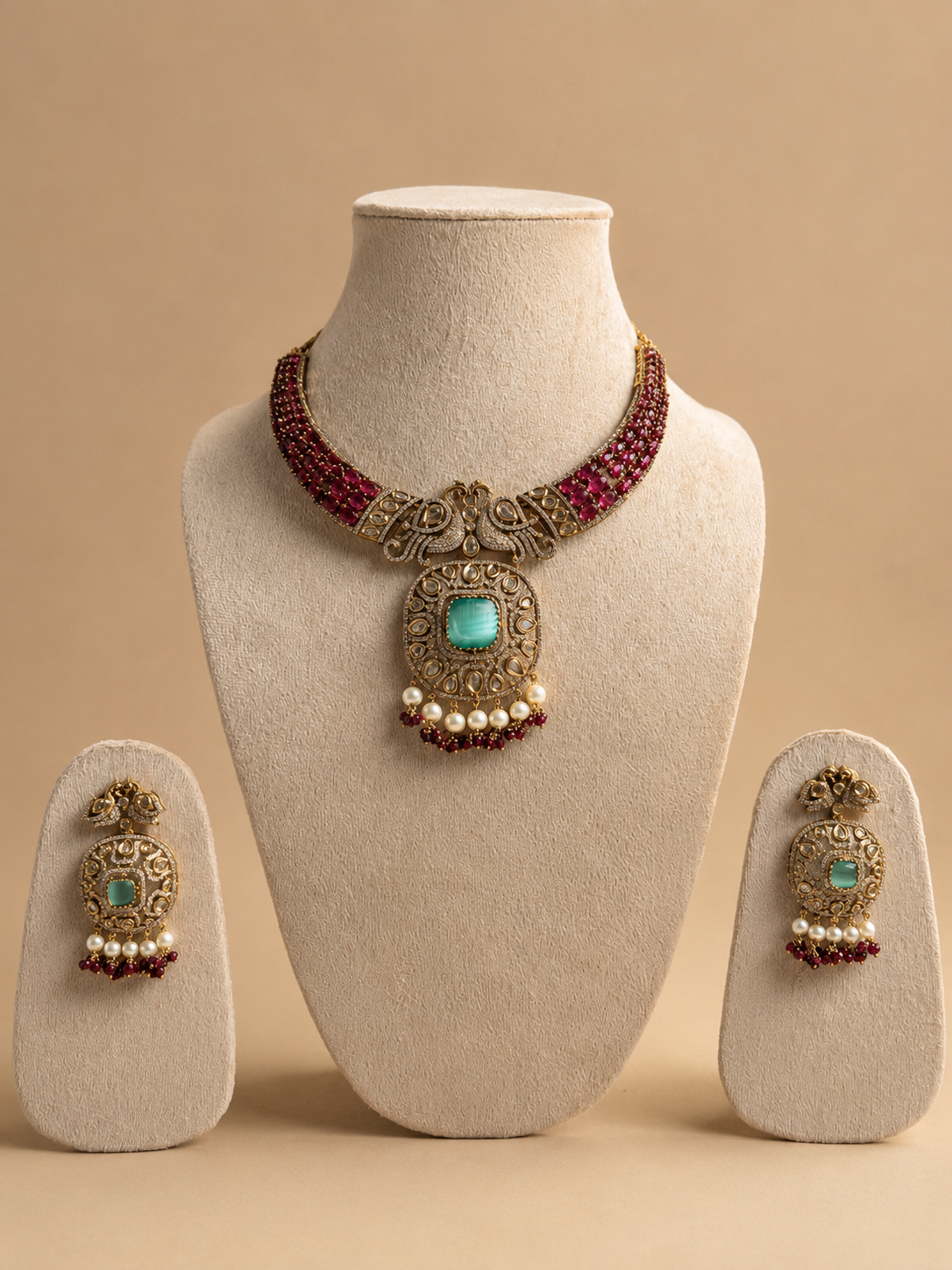 Vintage Ruby Turquoise Statement Choker Set