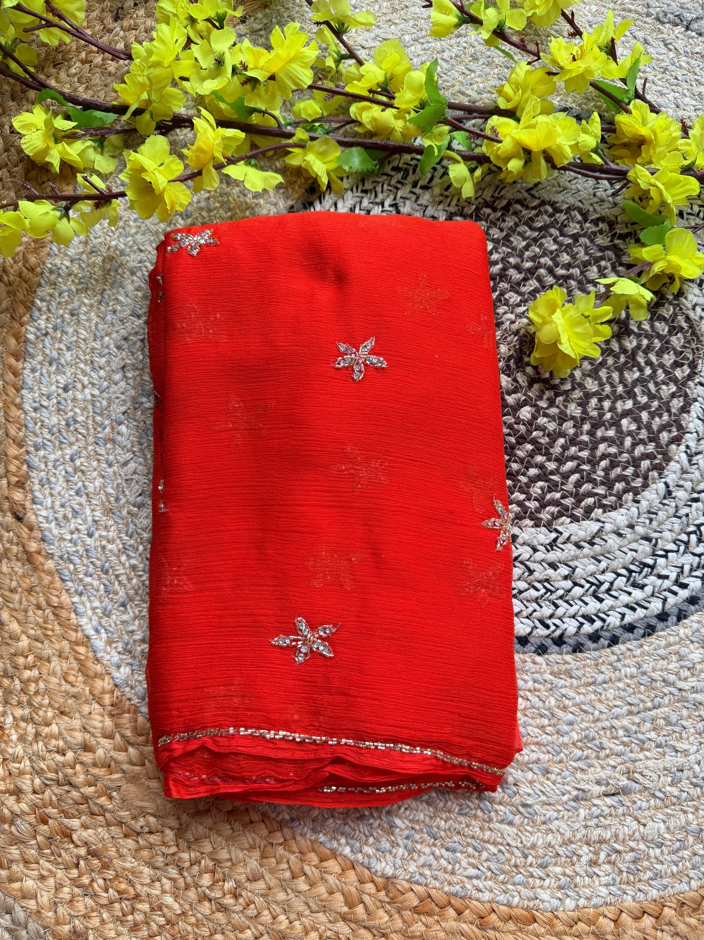 Solid colour Chiffon saree