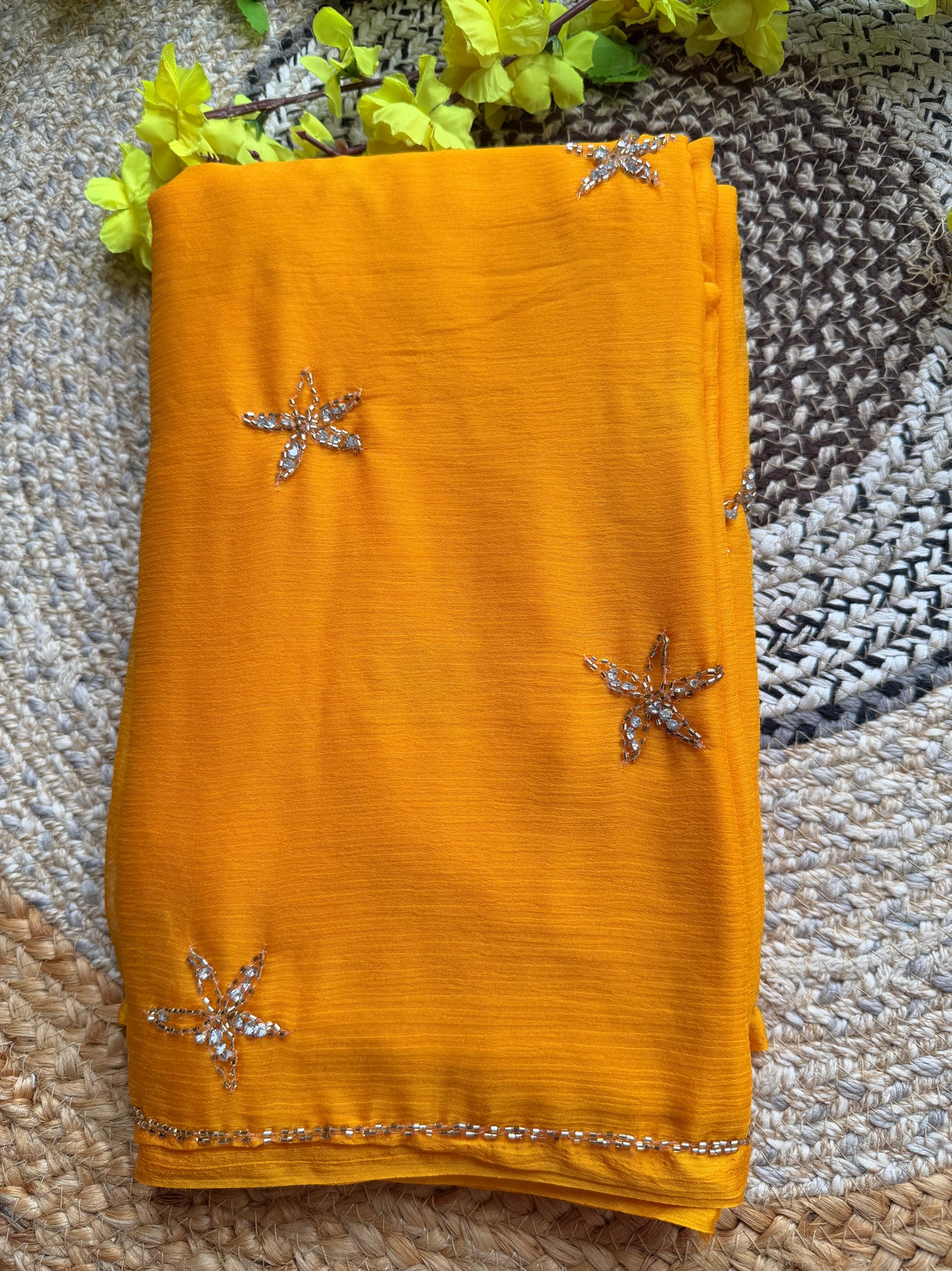 Solid colour Chiffon saree