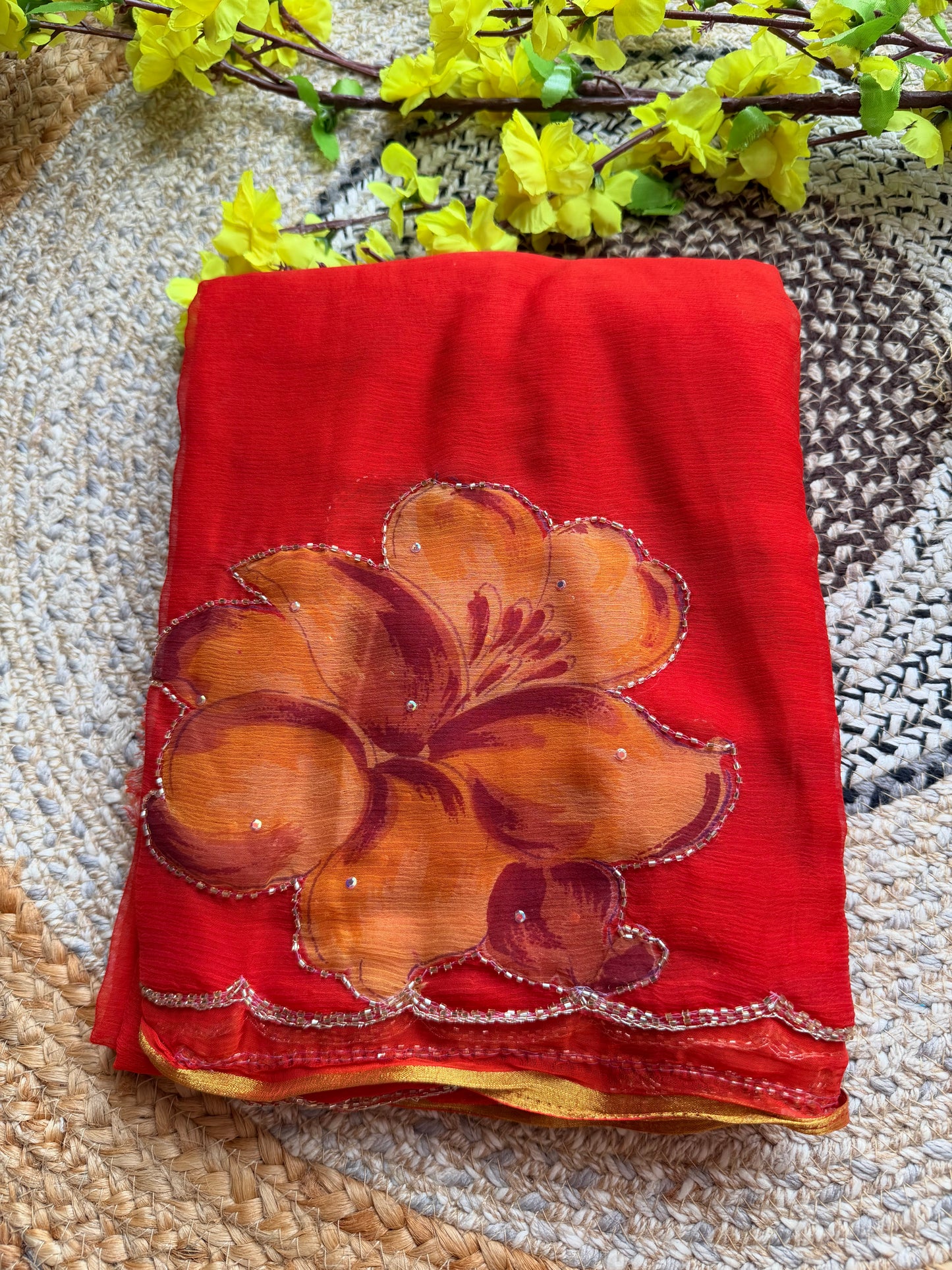 Chiffon printed embroidery saree