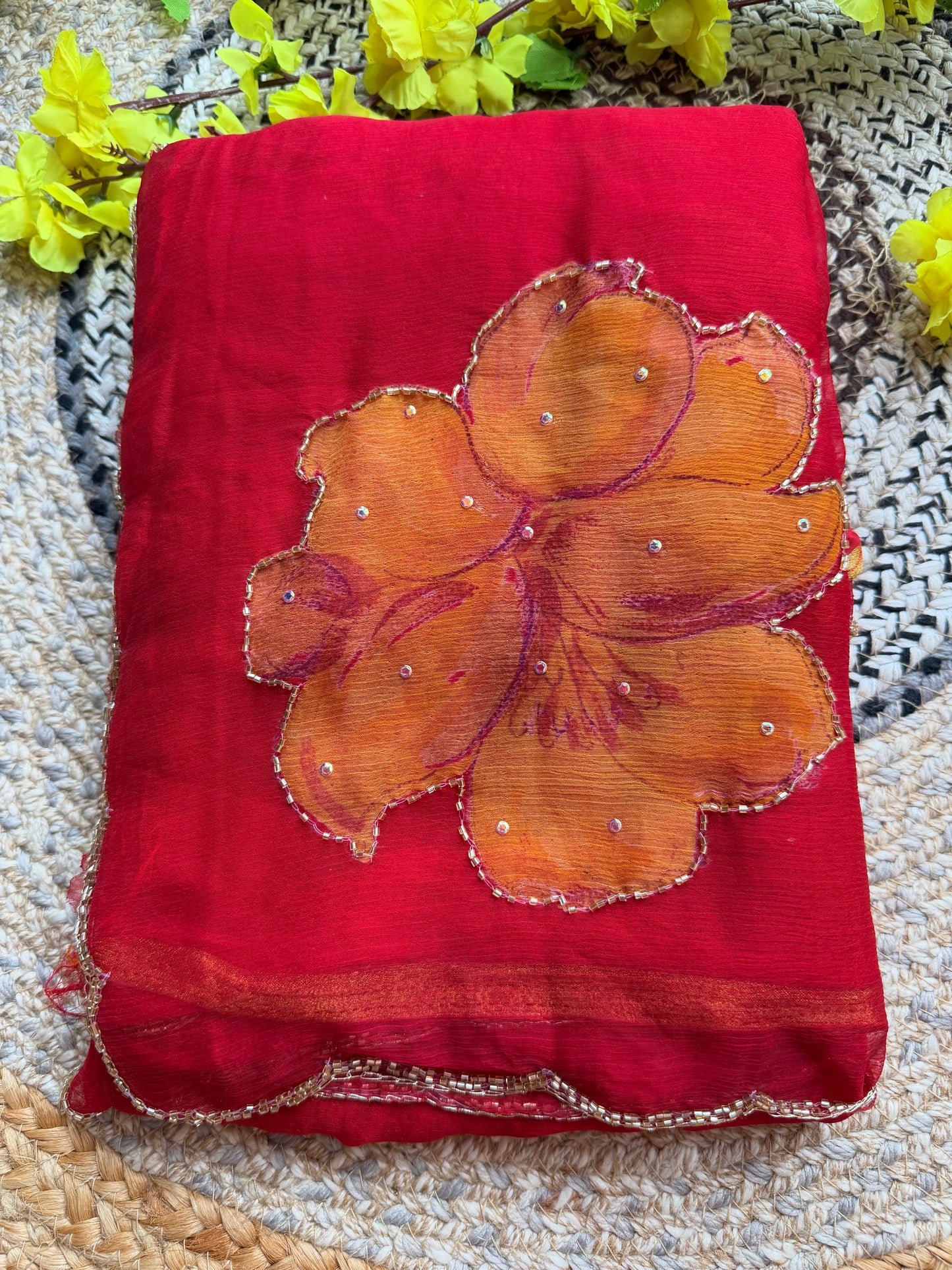 Chiffon printed embroidery saree