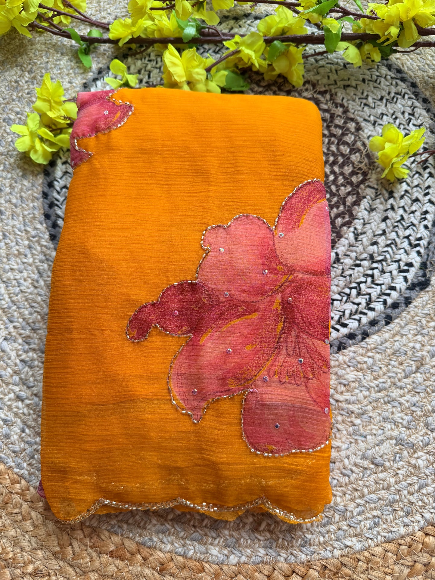 Chiffon printed embroidery saree